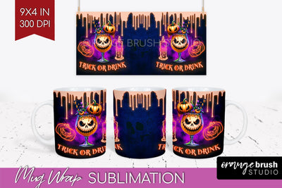 Neon Halloween Mug Wrap - Cocktail Mug Sublimation Sublimation OrangeBrushStudio 