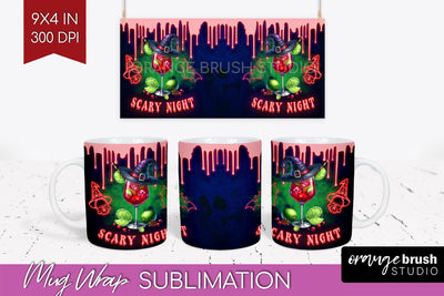 Neon Halloween Mug Wrap - Cocktail Mug Sublimation Sublimation OrangeBrushStudio 