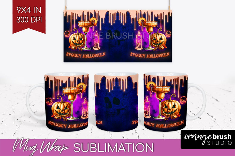 Neon Halloween Mug Wrap - Cocktail Mug Sublimation Sublimation OrangeBrushStudio 