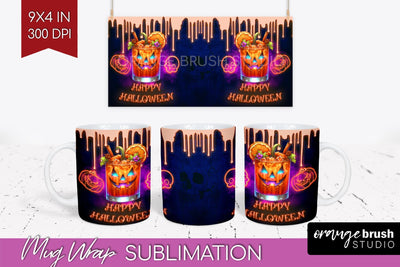 Neon Halloween Mug Wrap - Cocktail Mug Sublimation Sublimation OrangeBrushStudio 