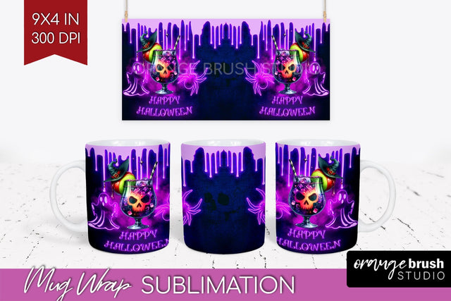 Neon Halloween Mug Wrap - Cocktail Mug Sublimation Sublimation OrangeBrushStudio 