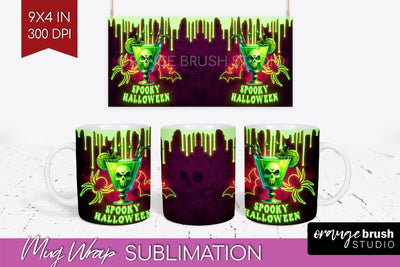 Neon Halloween Mug Wrap - Cocktail Mug Sublimation Sublimation OrangeBrushStudio 