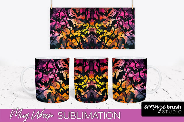 Neon Halloween Mug Wrap - Spooky Mug Sublimation Designs Sublimation OrangeBrushStudio 