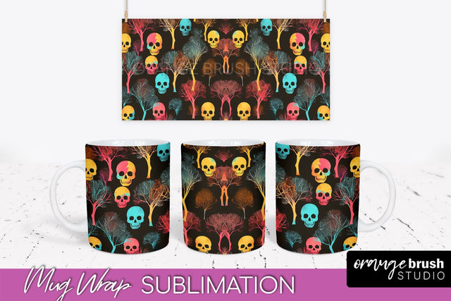 Neon Halloween Mug Wrap - Spooky Mug Sublimation Designs Sublimation OrangeBrushStudio 
