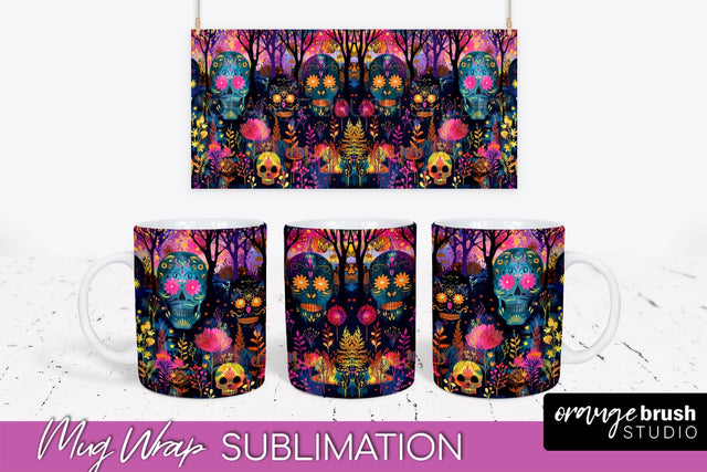 Neon Halloween Mug Wrap - Spooky Mug Sublimation Designs Sublimation OrangeBrushStudio 