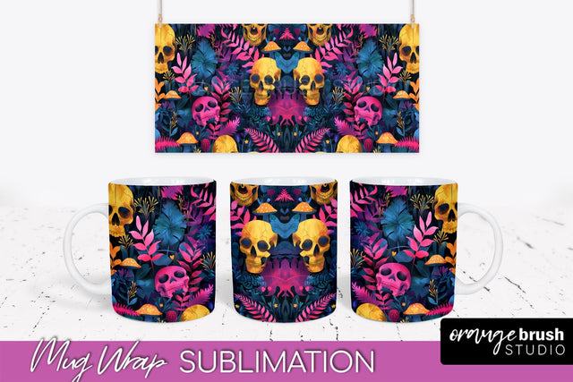Neon Halloween Mug Wrap - Spooky Mug Sublimation Designs Sublimation OrangeBrushStudio 