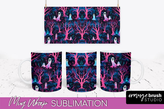 Neon Halloween Mug Wrap - Spooky Mug Sublimation Designs Sublimation OrangeBrushStudio 