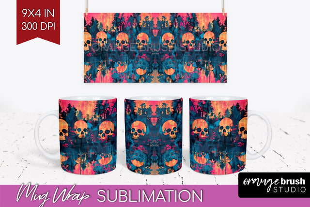 Neon Halloween Mug Wrap - Spooky Mug Sublimation Designs Sublimation OrangeBrushStudio 