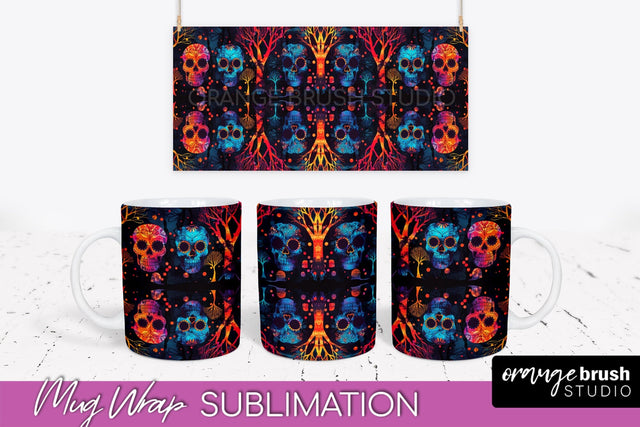 Neon Halloween Mug Wrap - Spooky Mug Sublimation Designs Sublimation OrangeBrushStudio 