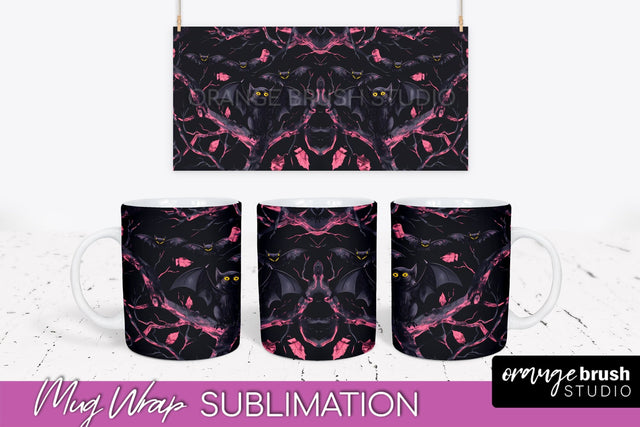 Neon Halloween Mug Wrap - Spooky Mug Sublimation Designs Sublimation OrangeBrushStudio 
