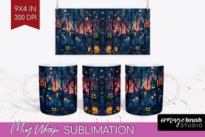 Neon Halloween Mug Wrap - Spooky Mug Sublimation Designs Sublimation OrangeBrushStudio 