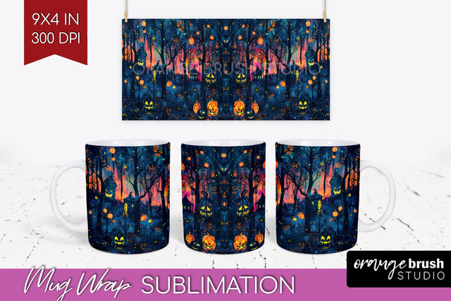 Neon Halloween Mug Wrap - Spooky Mug Sublimation Designs Sublimation OrangeBrushStudio 