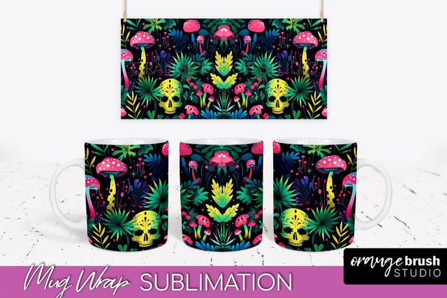 Neon Halloween Mug Wrap - Spooky Mug Sublimation Designs Sublimation OrangeBrushStudio 