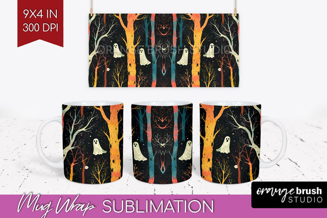 Neon Halloween Mug Wrap - Spooky Mug Sublimation Designs Sublimation OrangeBrushStudio 