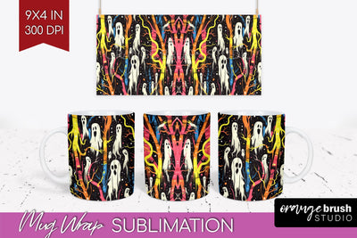 Neon Halloween Mug Wrap - Spooky Mug Sublimation Designs Sublimation OrangeBrushStudio 