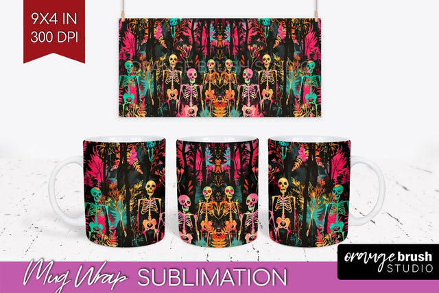 Neon Halloween Mug Wrap - Spooky Mug Sublimation Designs Sublimation OrangeBrushStudio 