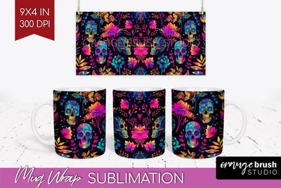 Neon Halloween Mug Wrap - Spooky Mug Sublimation Designs Sublimation OrangeBrushStudio 