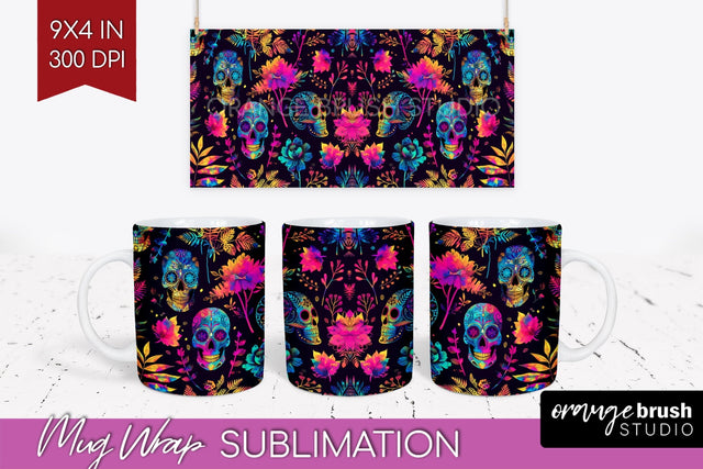 Neon Halloween Mug Wrap - Spooky Mug Sublimation Designs Sublimation OrangeBrushStudio 
