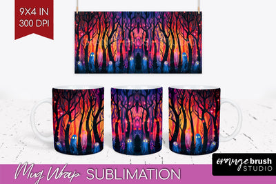 Neon Halloween Mug Wrap - Spooky Mug Sublimation Designs Sublimation OrangeBrushStudio 