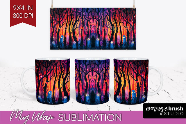 Neon Halloween Mug Wrap - Spooky Mug Sublimation Designs Sublimation OrangeBrushStudio 