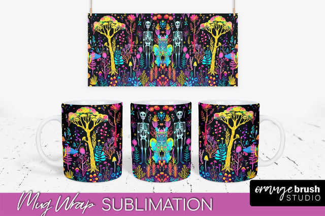 Neon Halloween Mug Wrap - Spooky Mug Sublimation Designs Sublimation OrangeBrushStudio 