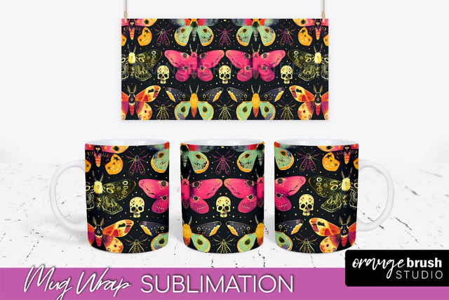 Neon Halloween Mug Wrap - Spooky Mug Sublimation Designs Sublimation OrangeBrushStudio 
