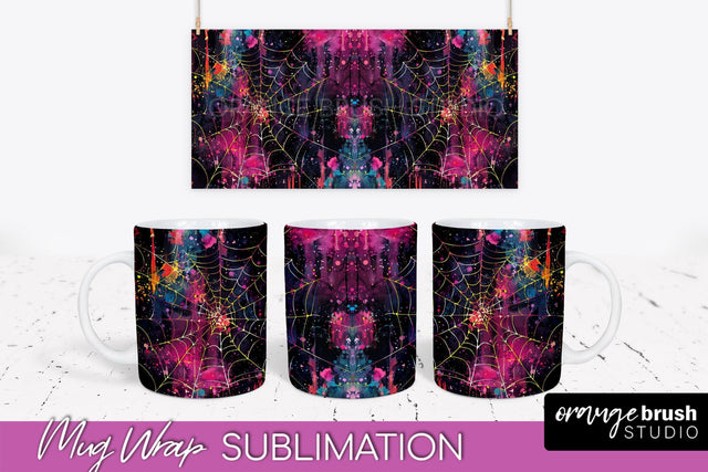 Neon Halloween Mug Wrap - Spooky Mug Sublimation Designs Sublimation OrangeBrushStudio 