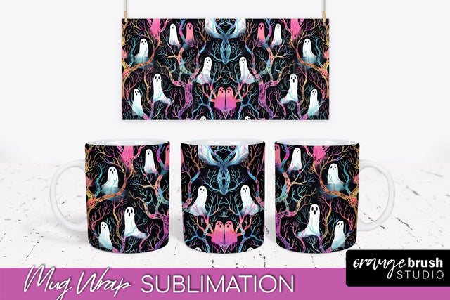Neon Halloween Mug Wrap - Spooky Mug Sublimation Designs Sublimation OrangeBrushStudio 