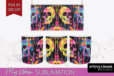 Neon Halloween Mug Wrap - Spooky Mug Sublimation Designs Sublimation OrangeBrushStudio 