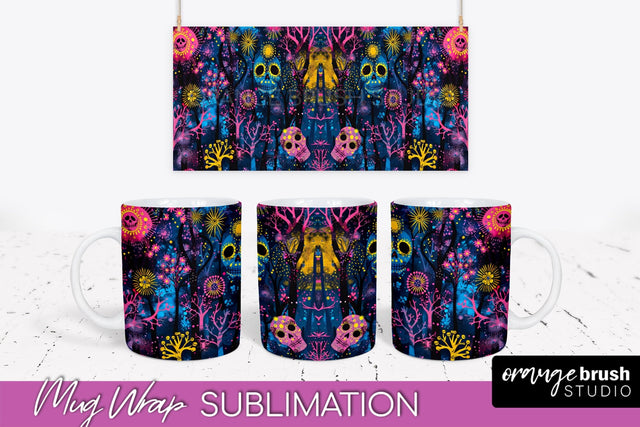 Neon Halloween Mug Wrap - Spooky Mug Sublimation Designs Sublimation OrangeBrushStudio 