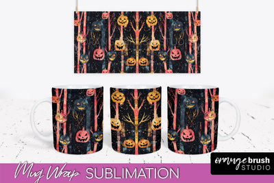 Neon Halloween Mug Wrap - Spooky Mug Sublimation Designs Sublimation OrangeBrushStudio 