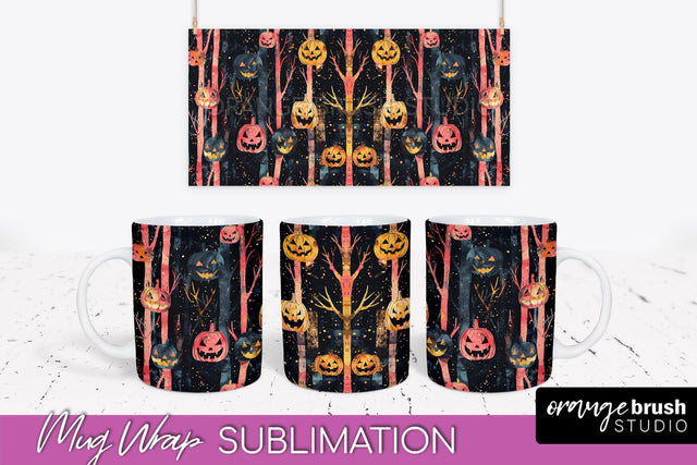Neon Halloween Mug Wrap - Spooky Mug Sublimation Designs Sublimation OrangeBrushStudio 