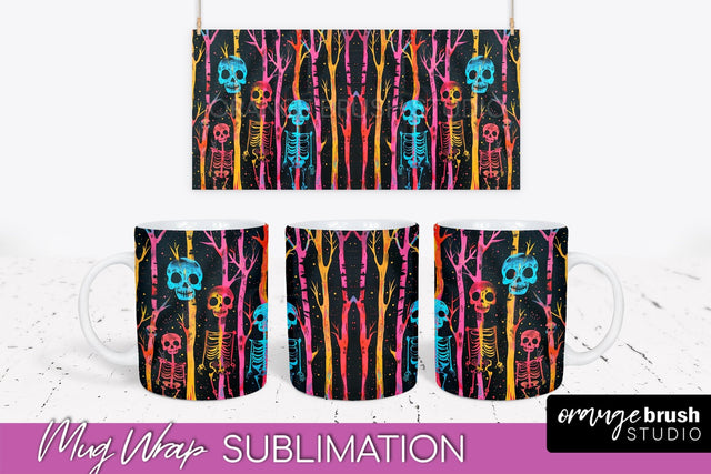 Neon Halloween Mug Wrap - Spooky Mug Sublimation Designs Sublimation OrangeBrushStudio 