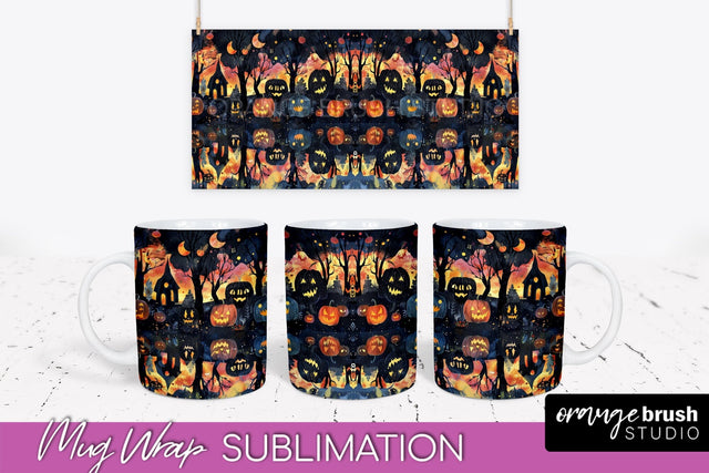 Neon Halloween Mug Wrap - Spooky Mug Sublimation Designs Sublimation OrangeBrushStudio 