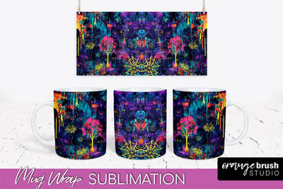 Neon Halloween Mug Wrap - Spooky Mug Sublimation Designs Sublimation OrangeBrushStudio 