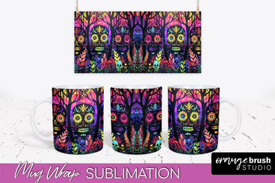 Neon Halloween Mug Wrap - Spooky Mug Sublimation Designs Sublimation OrangeBrushStudio 