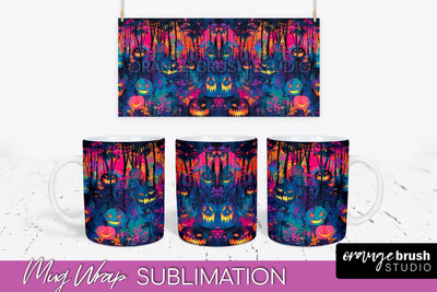 Neon Halloween Mug Wrap - Spooky Mug Sublimation Designs Sublimation OrangeBrushStudio 