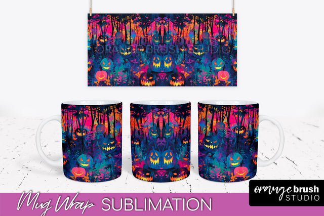 Neon Halloween Mug Wrap - Spooky Mug Sublimation Designs Sublimation OrangeBrushStudio 