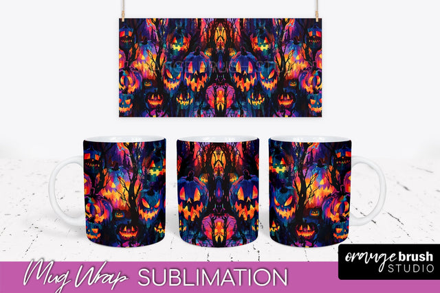 Neon Halloween Mug Wrap - Spooky Mug Sublimation Designs Sublimation OrangeBrushStudio 