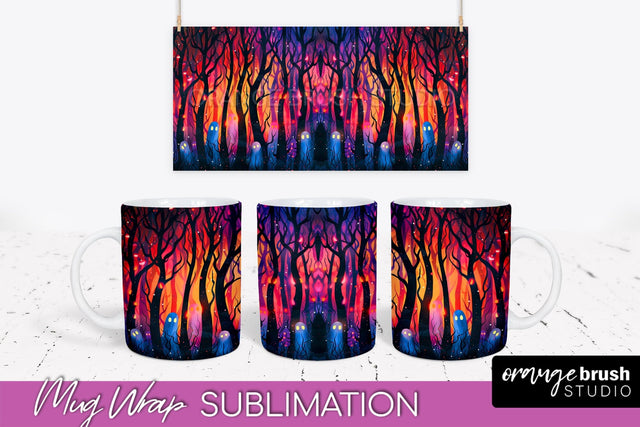 Neon Halloween Mug Wrap - Spooky Mug Sublimation Designs Sublimation OrangeBrushStudio 