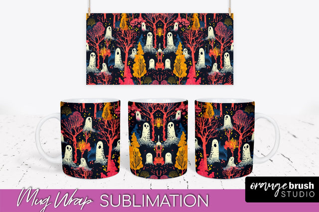 Neon Halloween Mug Wrap - Spooky Mug Sublimation Designs Sublimation OrangeBrushStudio 