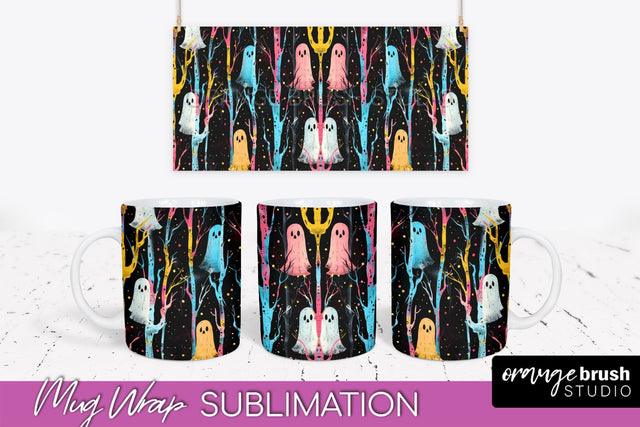 Neon Halloween Mug Wrap - Spooky Mug Sublimation Designs Sublimation OrangeBrushStudio 