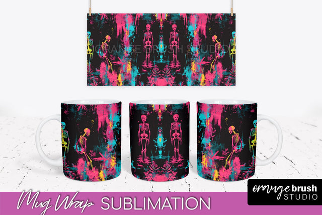Neon Halloween Mug Wrap - Spooky Mug Sublimation Designs Sublimation OrangeBrushStudio 