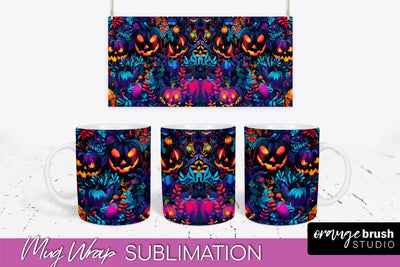Neon Halloween Mug Wrap - Spooky Mug Sublimation Designs Sublimation OrangeBrushStudio 