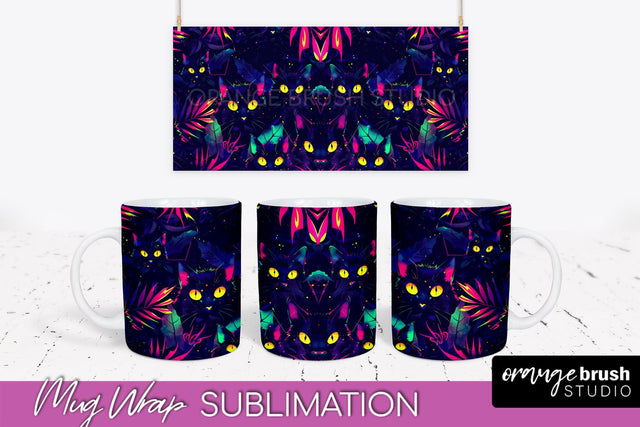 Neon Halloween Mug Wrap - Spooky Mug Sublimation Designs Sublimation OrangeBrushStudio 