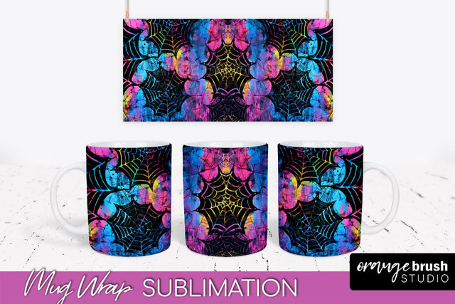 Neon Halloween Mug Wrap - Spooky Mug Sublimation Designs Sublimation OrangeBrushStudio 