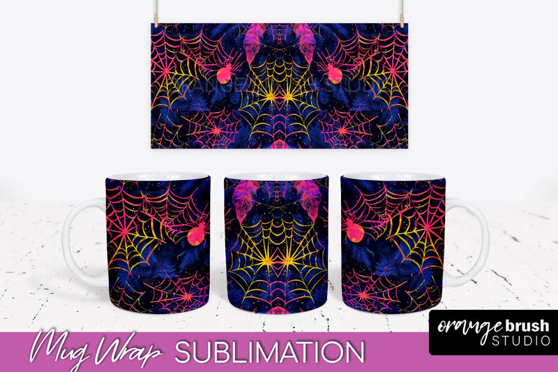Neon Halloween Mug Wrap - Spooky Mug Sublimation Designs Sublimation OrangeBrushStudio 
