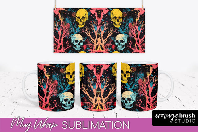 Neon Halloween Mug Wrap - Spooky Mug Sublimation Designs Sublimation OrangeBrushStudio 