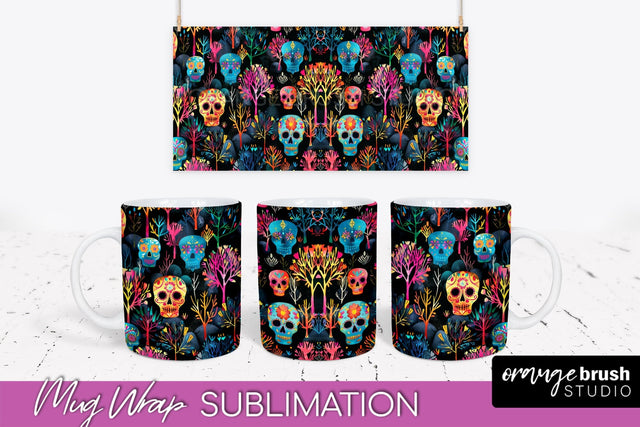 Neon Halloween Mug Wrap - Spooky Mug Sublimation Designs Sublimation OrangeBrushStudio 