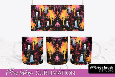 Neon Halloween Mug Wrap - Spooky Mug Sublimation Designs Sublimation OrangeBrushStudio 